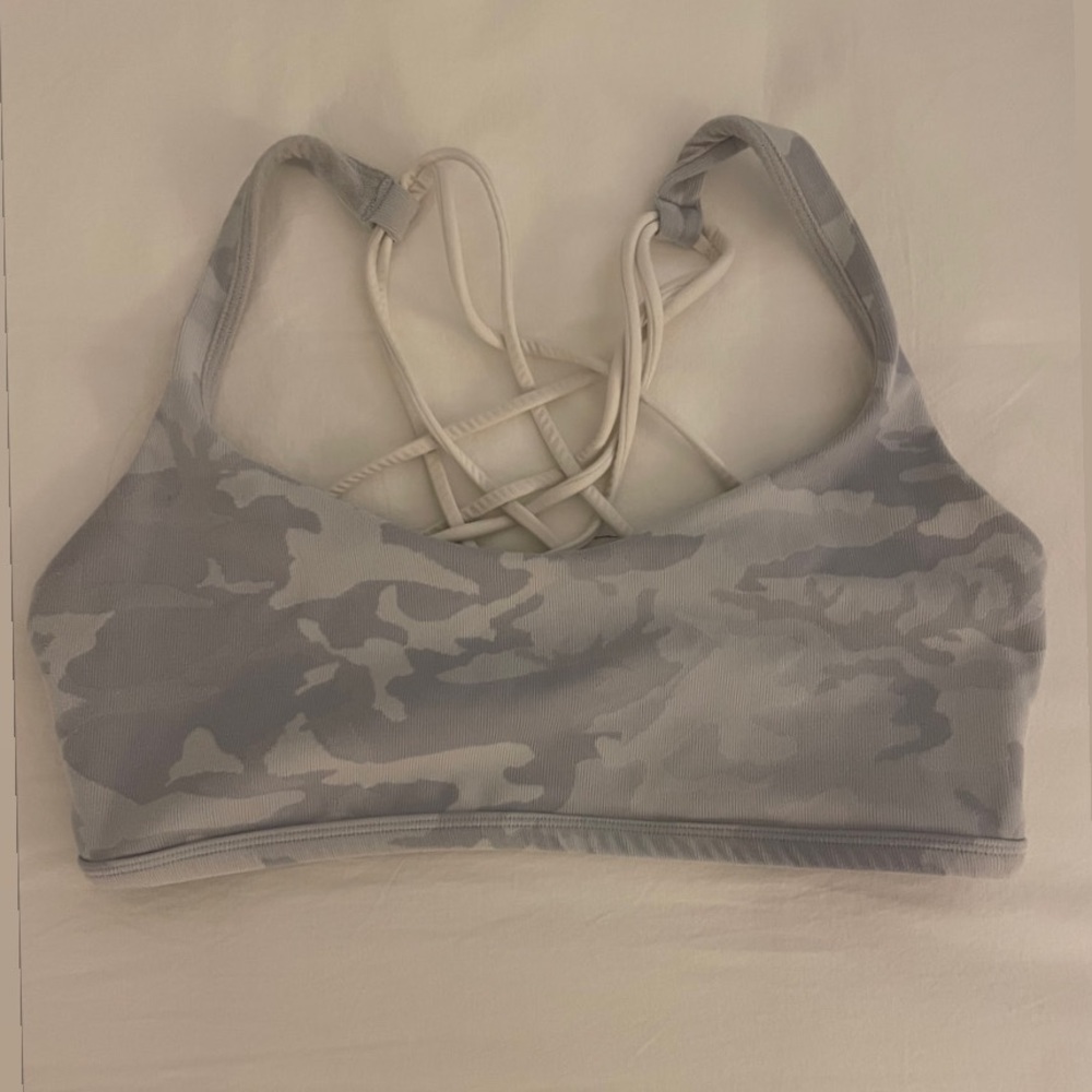 Lululemon Free to Be grey camo print sports bra